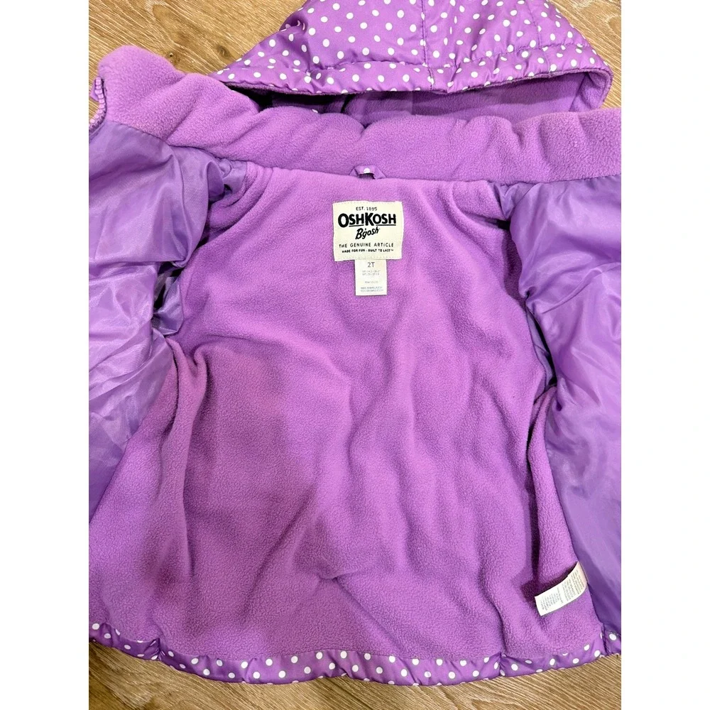 OshKosh B'gosh Girls 2T Purple Polka Dot Puffer Jacket Snow Bib Set